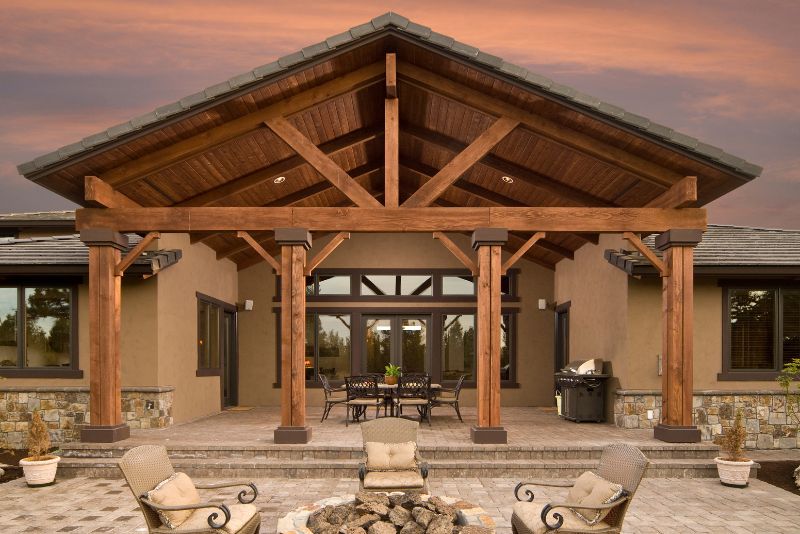 spacious pergola with outdoor furniture