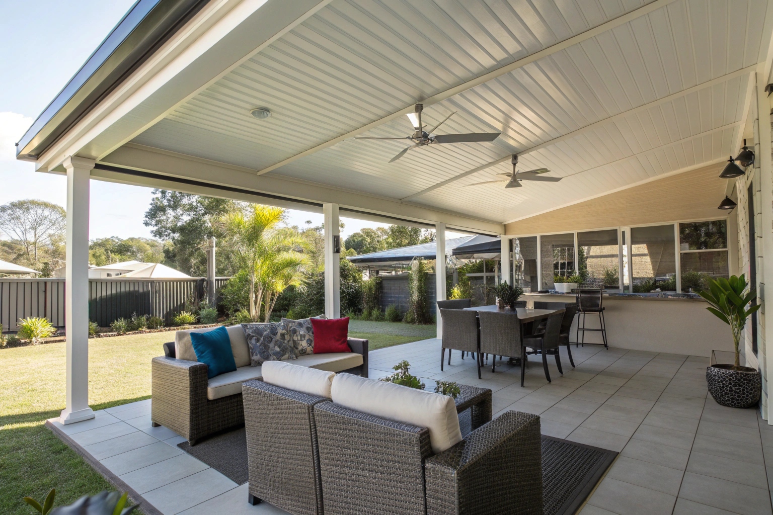 patio terrace with outdoor furniture and potted plants