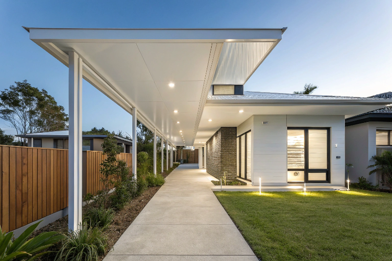 Covered walkway connecting main home to granny flat on Ipswich property