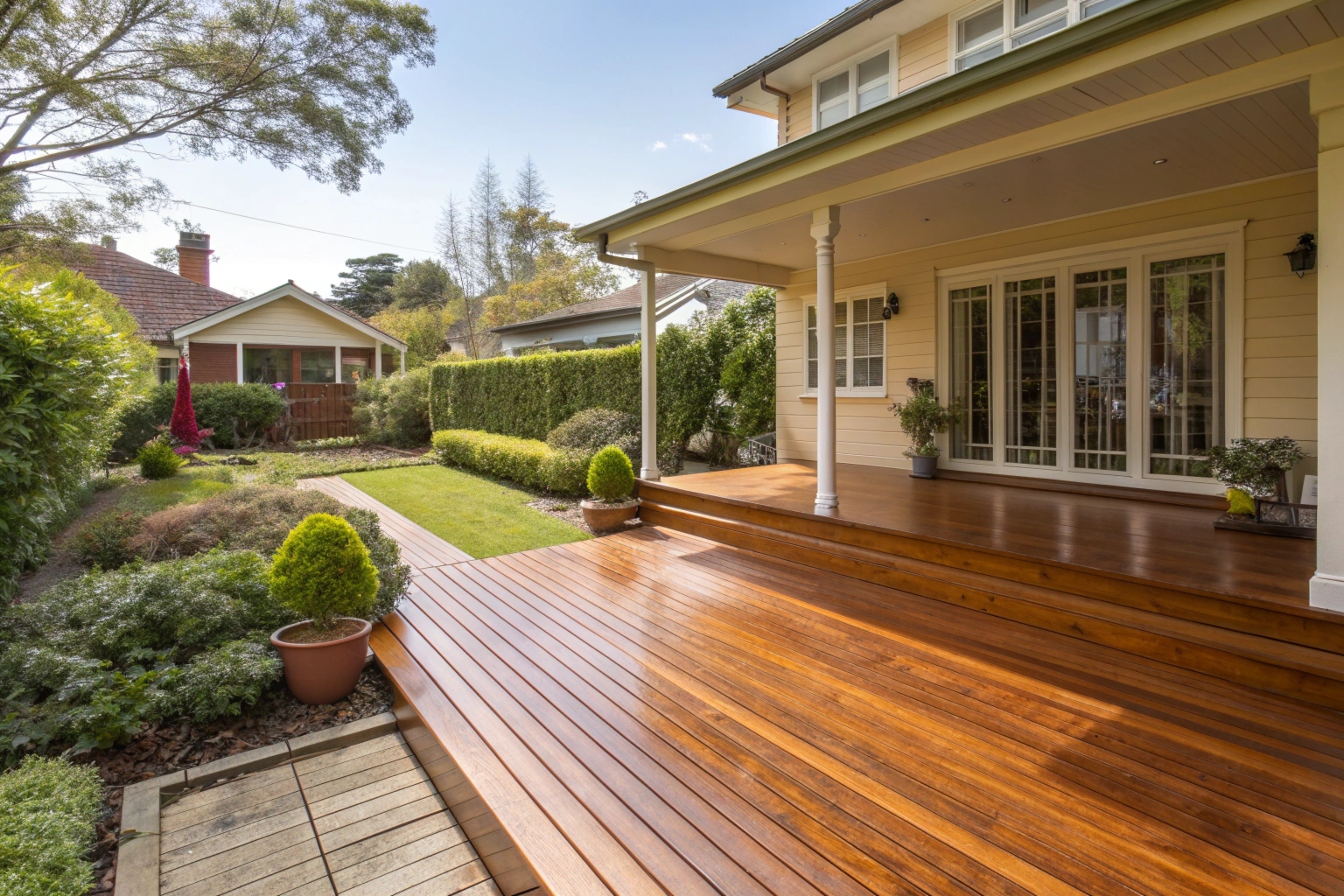 Restored timber deck with fresh sealing and repairs completed in Ipswich