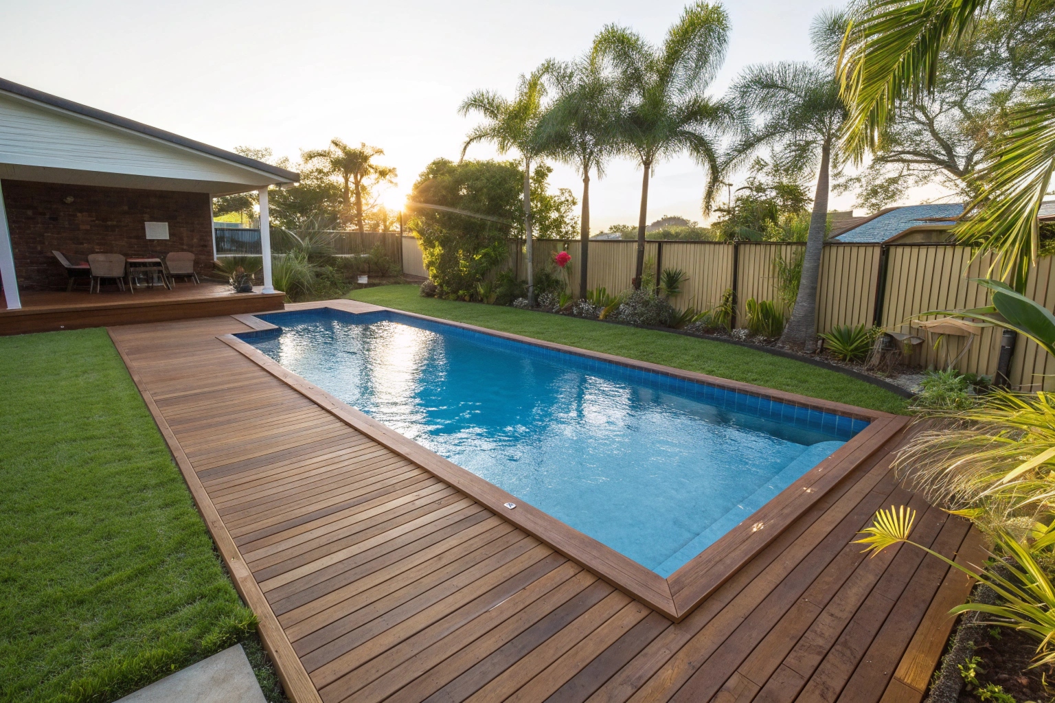 Timber pool decking around residential pool in Ipswich Queensland
