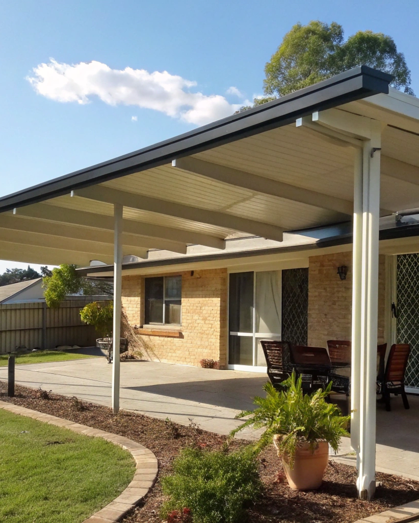 Well-designed patio in Queensland with a pitched roof