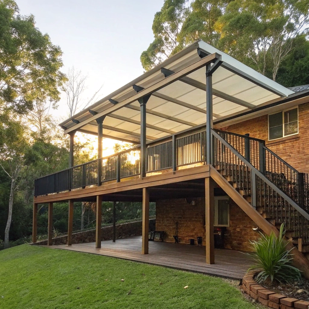 Deck and pergola combination built on a sloped Queensland block