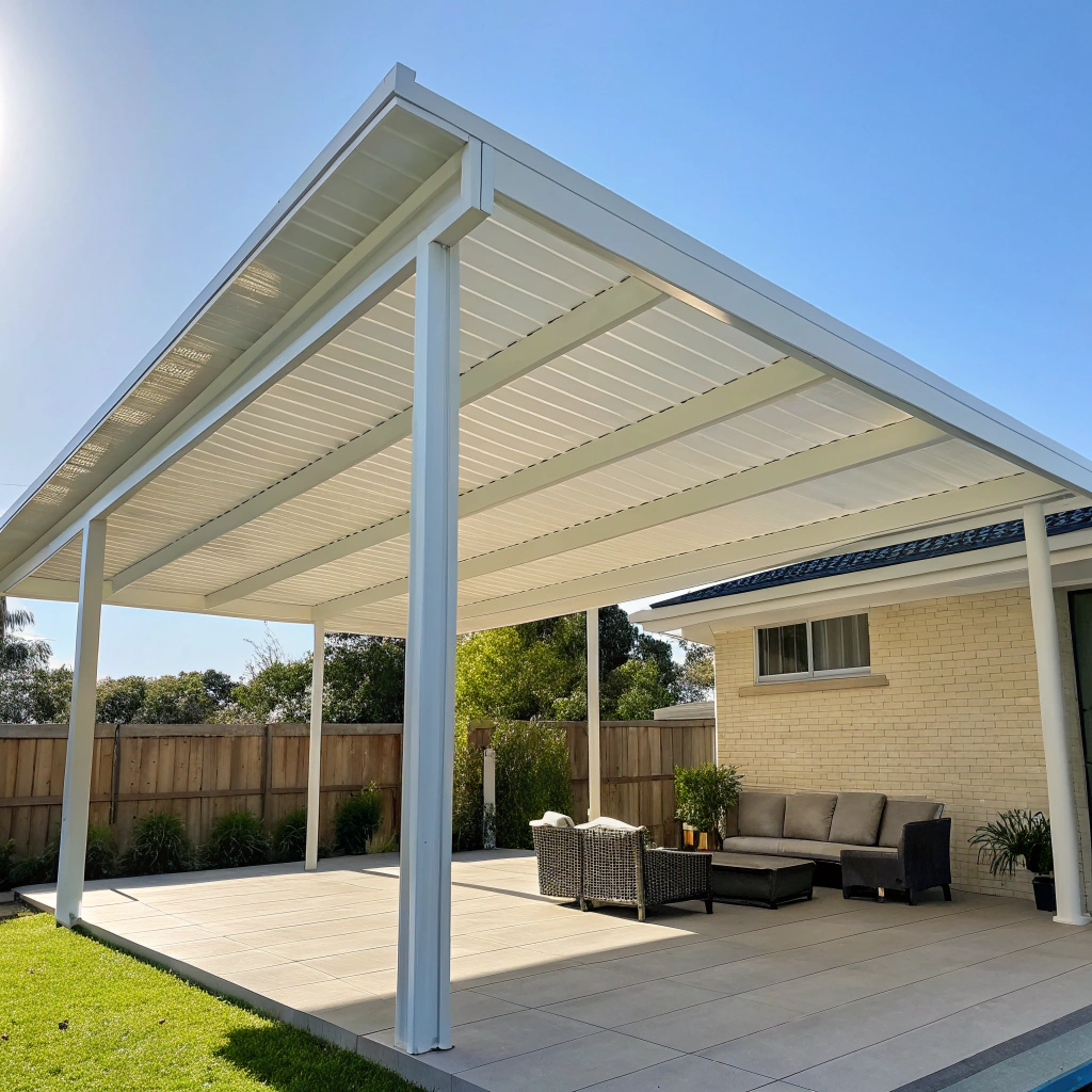 Insulated roof pergola attached to a Queensland home